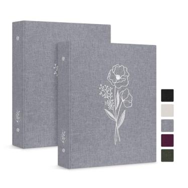 Imagem de Lanpn A5 6 fichário pequeno tamanho carta 2 pacotes, capa de linho anéis redondos de 1,9 cm comporta papel A5 para coleções de diário escolar de escritório em casa (Cinza)