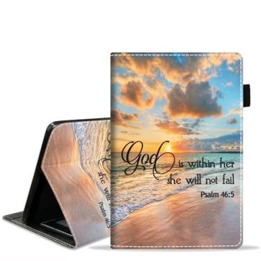 Imagem de BXIKEOPIU Capa para tablet Amazon Kindle Fire 7 (tela de 7 polegadas, 12ª geração, versão 2022), capa fólio fina de couro PU com compartimento para cartão e hibernação automática, citação cristã