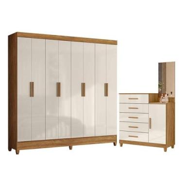 Imagem de Guarda Roupa Casal Marajó e Cômoda Lisboa Freijó Off White  Moval