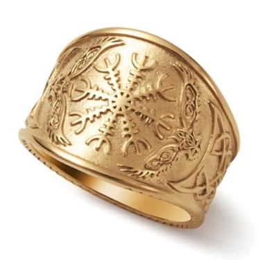 Imagem de SOBHART Anéis Viking de aço inoxidável viking nórdicos runas lobo corvo árvore da vida anel joia para homens mulheres tamanho 7/8/9/10/11/12/13, Sem pedra preciosa