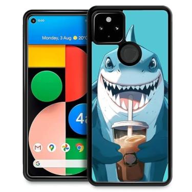 Imagem de FKBRCL4U Capa para Google Pixel 5, desenho animado tubarão bebida café padrão design gráfico menina menino silicone macio acrílico proteção contra choque para Google Pixel 5