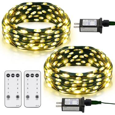 Imagem de Pacote com 2 luzes de corda de fadas, fio verde de 33 m, 100 micro estreladas, luzes LED para ambientes externos, com 8 modos, temporizador IP68, à prova d'água, luzes cintilantes para quarto, jardim