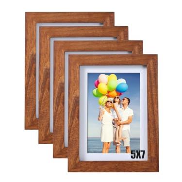 Imagem de Ray & Chow Conjunto de 4 porta-retratos 12 x 18 cm, feito de madeira maciça e vidro verdadeiro, fosco para fotos 10 x 16 ou 15 x 17 sem tapete, suporte de mesa e parede, marrom rústico