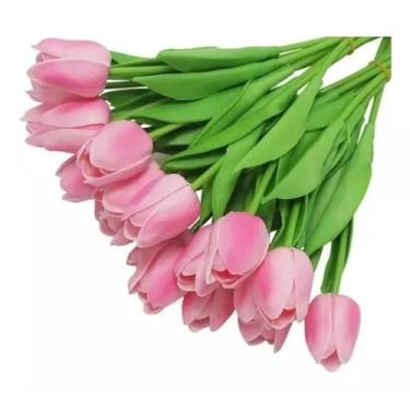 Imagem de 9 Flores Artificiais Tulipas Tulipa Rosa Toque Real - La Caza Store