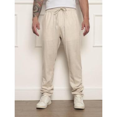 Imagem de Calça Jogger Linho Masculino Unisex Elastico Conforto Basico Branco Be