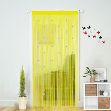 Imagem de Cortinas de cordão com contas para portas Boho decoração de quarto pendurar porta parede contas armário janela divisória de quarto privacidade decorativa (amarelo, 99 cm L x 279 cm C)