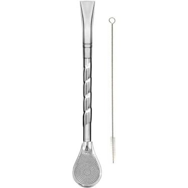 Imagem de Bomba Inox para Chimarrão Mate Tererê Bojo Pera 19cm Mil Furos com Rosca