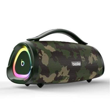 Imagem de Basike Caixa de Som Bluetooth Portátil 100W RMS (160W Pico), TWS Estéreo, Modos EQ, Microfone Integrado, Luzes RGB, IPX6, 12h de Bateria para Home Theater, Festa e Exterior – Cor Camuflada