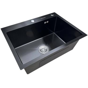 Imagem de Cuba Pia Inox Preta Quadrada Cozinha Gourmet 60Cm + Kit
