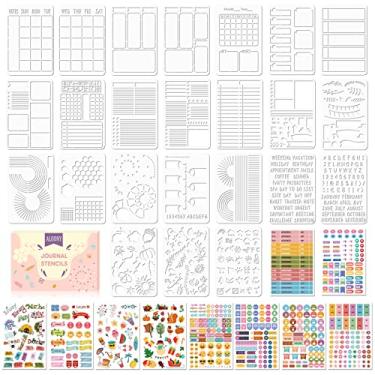 Imagem de Conjunto de estêncis Bullet Journals – kit de suprimentos/acessórios para diário – inclui 24 peças de estêncil pontilhado para agendas A5, 10 adesivos de diário