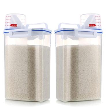 Imagem de Yctze Recipiente de Cereal Aéreo de Barril de Barril de Arroz de 2 Kg Com Medição de Tampa de Copo - Caixa de Armazenamento de Grãos Livres de BPA para Arroz, Farinha, Nozes e Muito Mais