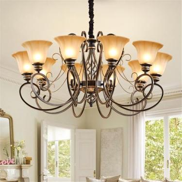 Imagem de Ustre E Lâmpada Pendente LED De Luxo: Estilo Retro Americano Com Toque Europeu, Ideal Para Sala De Estar, Restaurante, Quarto, Estudo, Villa, Hotel E Café (D 10 Luzes)