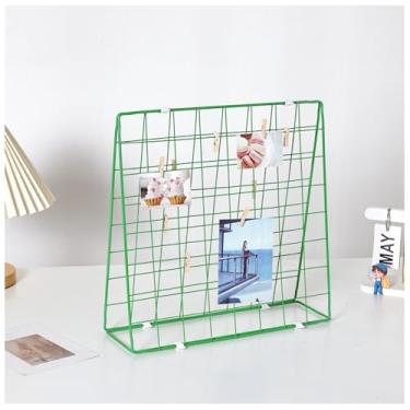 Imagem de WYEHHLJ Prateleira de exibição de fotos de mesa, prateleira de exibição de grade de notas adesivas, moldura de metal dupla face, adequada para mesa de escritório em casa, organizador de fotos e fotos