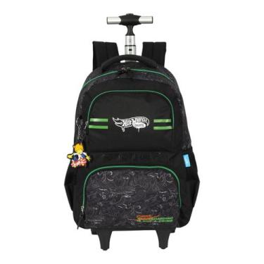 Imagem de Mochila Escolar Juvenil Rodinhas Hot Wheels Up4You, Verde