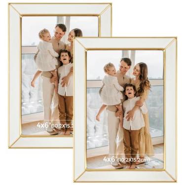 Imagem de Porta-retratos Esmalte Frametory 10x15cm, metal dourado, esmalte branc