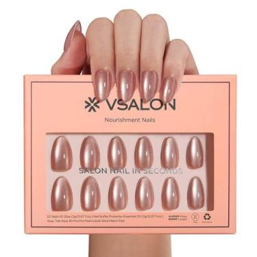 Imagem de Press on Nails VSALON Short Ammond Pink Cat Eye Glitter