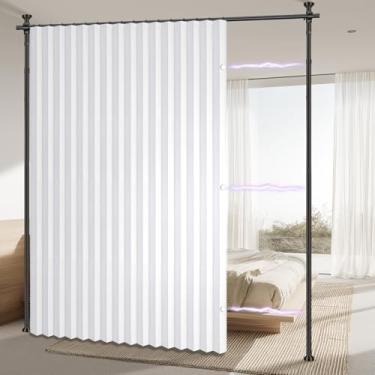 Imagem de AJAZZ Cortinas de privacidade para divisória de quarto com blackout e à prova de som (branco, L 250 x C 212 cm, 1 painel) + haste de cortina sem broca (H) 43-120 × (L) 89-254 cm, divisor de parede