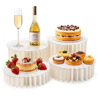 Imagem de AHUAWA 4 peças de elevação de buffet, peças de elevação dobráveis para mesa de buffet, suportes cilíndricos reutilizáveis de papelão de 30,5 cm com placas de acrílico para festa, casamento, catering e