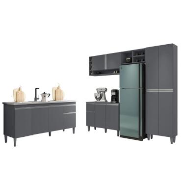 Imagem de Cozinha Modulada Vanessa Com Balcão Para Pia 150mt Tatiane Sem Tampo Cinza AJL