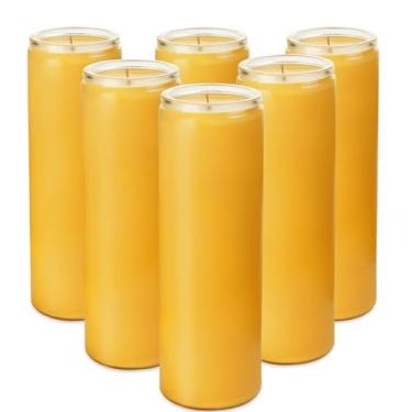 Imagem de Velas de oração devocional de cera de abelha pura de 7 dias - pacote com 6 - velas Yartzeit sem cheiro em recipiente de vidro para vigílias, bênçãos, memorial, Yom Kippur e cerimônias religiosas