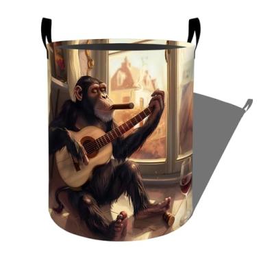 Imagem de Cesto de lavanderia descontraído para violão de macaco, pôr do sol, vinho, organizador dobrável para decoração de banheiro, caixa de armazenamento de roupas de brinquedo para quarto 19,7 x 15,7