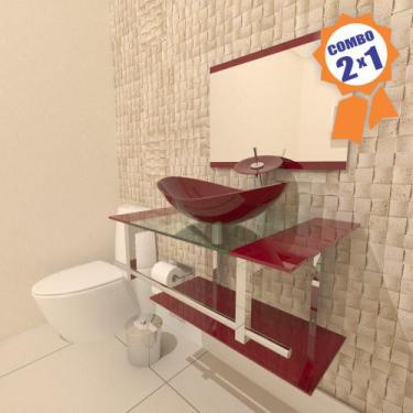 Imagem de Combo 2 em 1 - Gabinete 70cm Irlanda + Torneira Ibiza - EKASA, Vermelh