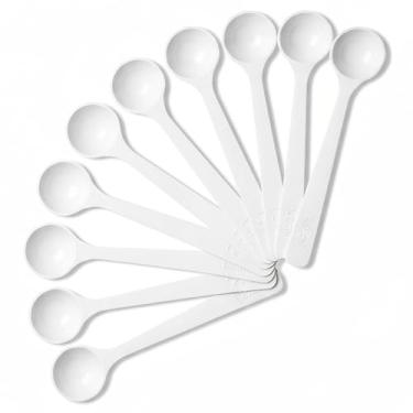 Imagem de Pacote com 10 colheres medidoras brancas – colheres de plástico pequenas de 1 g/2 ml para assar, café, fórmula para bebês, especiarias e suplementos – Mini colheres sem estática