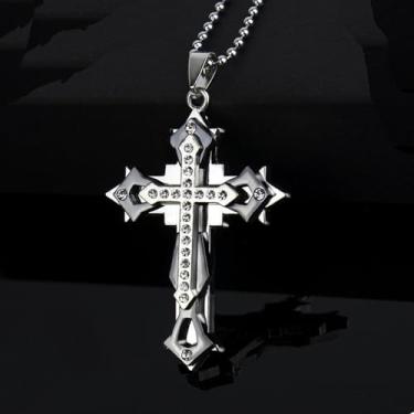 Imagem de Colar grande de cruz gótica com pingente de cruz de diamante, colar de aço inoxidável, presente cristão para homens e mulheres, One Size, Aço inoxidável, Sem Pedra Preciosa