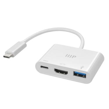 Imagem de Monoprice Adaptador 3 em 1 USB-C para HDMI Multiport | Plug and Play compacto, verdadeiro, compatível com laptops USB C e outros dispositivos tipo C, Windows e MacOS, para casa e escritório