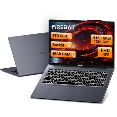 Imagem de FIREBAT Laptop de 15,6 polegadas, teclado retroiluminado, SSD de 1 TB de 16 GB RAM, quad-core N150 3,6 GHz, webcam, notebook portátil IPS FHD para estudantes/faculdade/universidade/escola/negócios