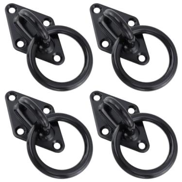 Imagem de Antrader Gancho de placa de diamante com anel, ganchos de teto resistentes de aço inoxidável 304, 4 peças de ganchos pretos para suporte de parede para fuzileiros navais, trapézio, ioga, balanços