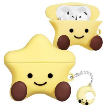 Imagem de Joyleop Capa para Airpods 4 – Capa protetora de silicone macio para Airpods 4ª Gerneration 2024 com desenho exclusivo Kawaii, desenho 3D, estrela amarela, capa protetora de silicone macio para AirPods