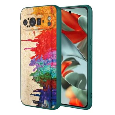 Imagem de OEURVQO Capa artística para Google 9 Pro XL, capa de silicone líquido de toque macio com forro fofo, compatível com carregamento sem fio, capa protetora para Google Pixel 9 Pro XL, aquarela verde