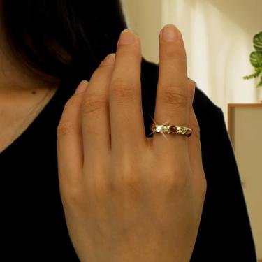 Imagem de Anel aberto com pedra natural de olho de tigre marrom ajustável para mulheres, presente de aniversário de casamento na praia de verão para mulheres, 1.7cm, Metal, Sem pedra preciosa