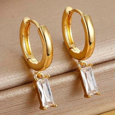 Imagem de Brincos de argola banhados a ouro para mulheres com zircônia cúbica pequenos delicados e leves brincos pendentes, standard, Cobre, Sem pedra preciosa
