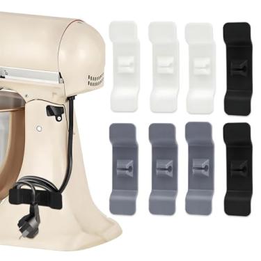 Imagem de Organizador de cabos para eletrodomésticos, pacote com 8 unidades, organizador de cabos, suporte de cabos, batedeiras, cafeteira, panela de pressão, liquidificador, fritadeira a ar, cinza, branco e