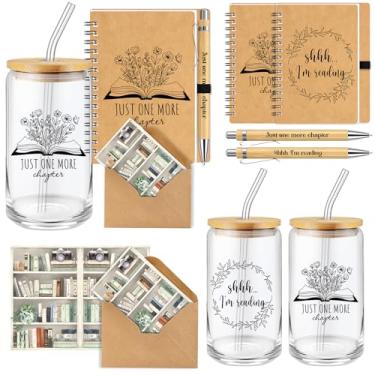 Imagem de AmazingSpark 2 conjuntos de presentes para amantes de livros de Natal incluem copo de vidro de 473 ml, caderno de diário espiral, caneta esferográfica de bambu, cartão, envelope, presentes do clube do