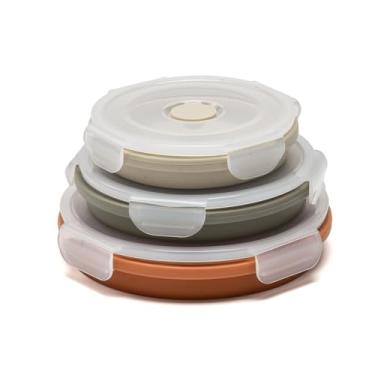 Imagem de Tigelas dobráveis com tampas, recipientes de armazenamento de alimentos de silicone reutilizáveis para preparação de refeições, acessórios essenciais para acampamento, microondas, congelador, seguro