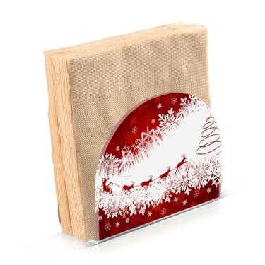Imagem de Porta-guardanapos de acrílico transparente vermelho de Natal, porta-guardanapos de papel de veado, dispensador de mesa de jantar para cozinha, restaurante, decoração de casa, acessórios de bar