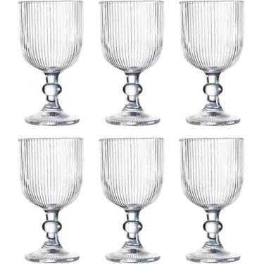 Imagem de Conjunto de Taças de Vidro Transparente, Design Canelado, Base Decorativa, 6 Peças