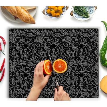 Imagem de Kitchenville Tábua de corte de vidro 51 x 40 cm: protetor de balcão de cozinha de vidro temperado - durável - resistente a arranhões, à prova de calor - Design 4 - design preto