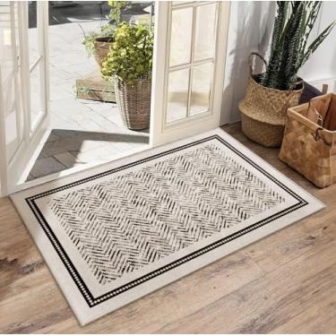 Imagem de liuboduil Tapete vintage lavável 5 x 7 cm – Tapete de porta interno antiderrapante para entrada, banheiro e cozinha, tapete fino de pelo baixo com suporte antiderrapante (cabe embaixo da porta)