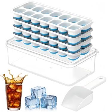 Imagem de Kit 4 Formas de Gelo de Silicone com Tampa, 14 Cubos cada com Recipiente e Pá Inclusos, Livre de BPA, Flexível e Fácil Desenforma, Antiodor, para Bebidas, Whisky, Coquetéis e Frutas