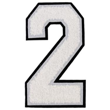Imagem de 1 Patch de número de chenille branco de 25,4 cm com borda preta, aplique de ferro para roupas, jaquetas, mochilas, adesivos de número grande estilo universitário par com adesivos de letras