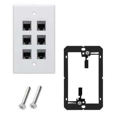 Imagem de Kework Placa de parede Ethernet de 6 portas com suporte, 10 Gbps 600 MHZ, módulo Keystone de acoplador fêmea para fêmea Cat7 RJ45, placa frontal de passagem sem solda para modem de TV, laptop, switch