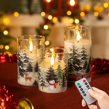 Imagem de LUSHARBOR LUSHABOR Velas de Natal sem chama, pacote com 3 velas operadas por bateria para decoração de cornija de Natal, velas cintilantes de LED de vidro para casa festa de Natal D3 H4 12,7 cm 15,2