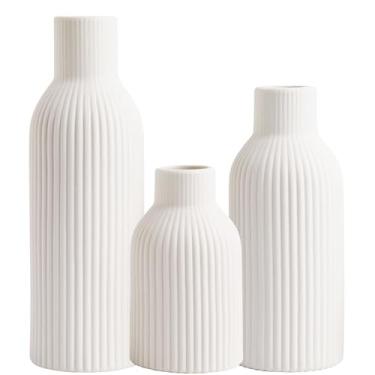 Imagem de Joeabor Conjunto de 3 vasos de cerâmica, vasos de flores decorativos para casa, escritório, sala de estar, quarto, cozinha, casa de fazenda moderna, rústico, boêmio, decoração estética para