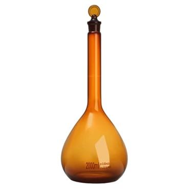Imagem de Balão Volumétrico Classe A Marrom Com Tampa - Vidro Borossilicato De Alta Qualidade - Vários Tamanhos (5ml-2000ml) - Resistente Ao Calor Para Laboratórios Científicos E Industriais(2000ml)