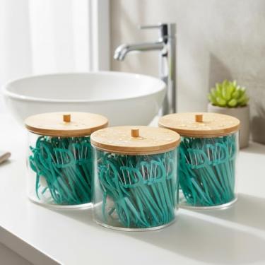 Imagem de Porta Cotonete Acrílico com Tampa Bambu Alta Durabilidade, Vedação e Armazenamento Eficiente (Kit 3 Médio (M))