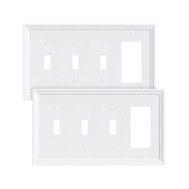 Imagem de TREEWELL Pacote com 2 decoradores/placa tripla para interruptor de luz, capas de tomadas elétricas decorativas modernas brancas puras, placas de interruptor de parede de fibra de bambu e capas de